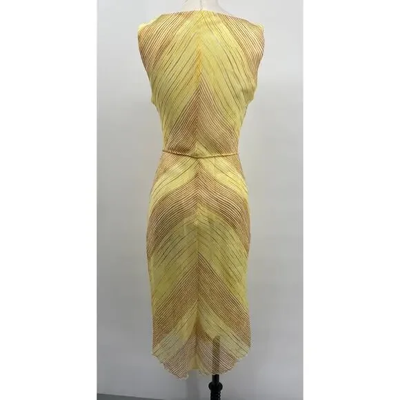 Vintage Y2k Bias Cut Cowl Neck Midi Dress Stripe Pattern Tie Waist Yellow Small - Picture 6 of 9